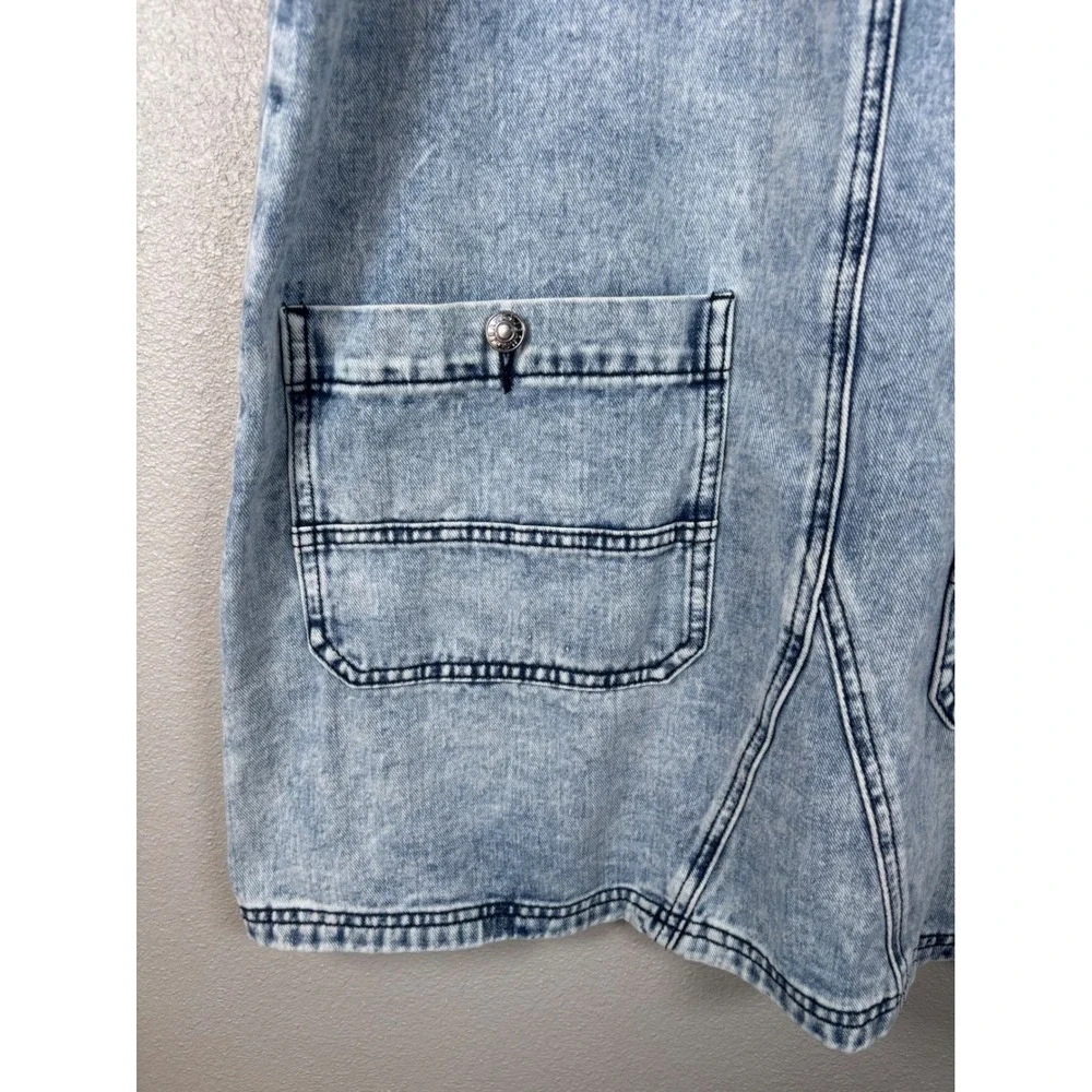 Free People Overall Smock Mini Dress XL Acid Wash Light Blue Cotton Pinafore